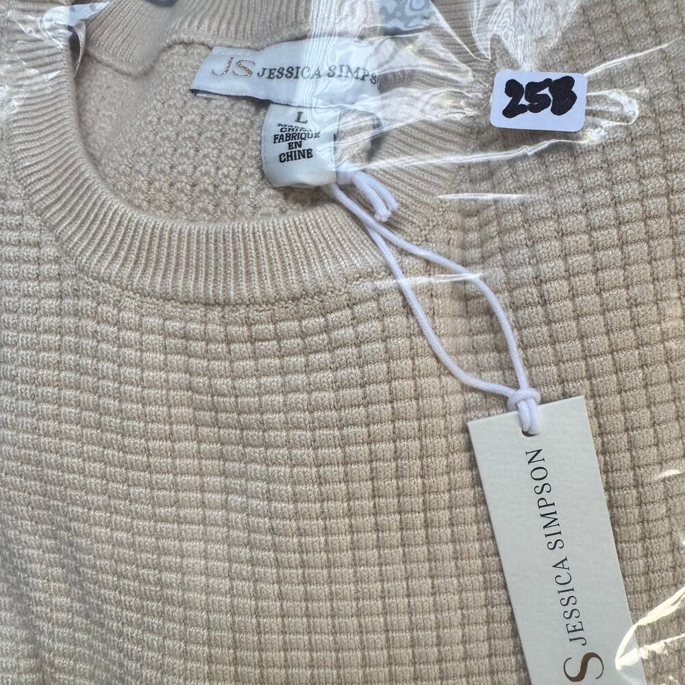 Jessica Simpson Waffle Knit Peplum Sweater Women’s Large Beige Cream Ruffle NWT - Picture 12 of 12